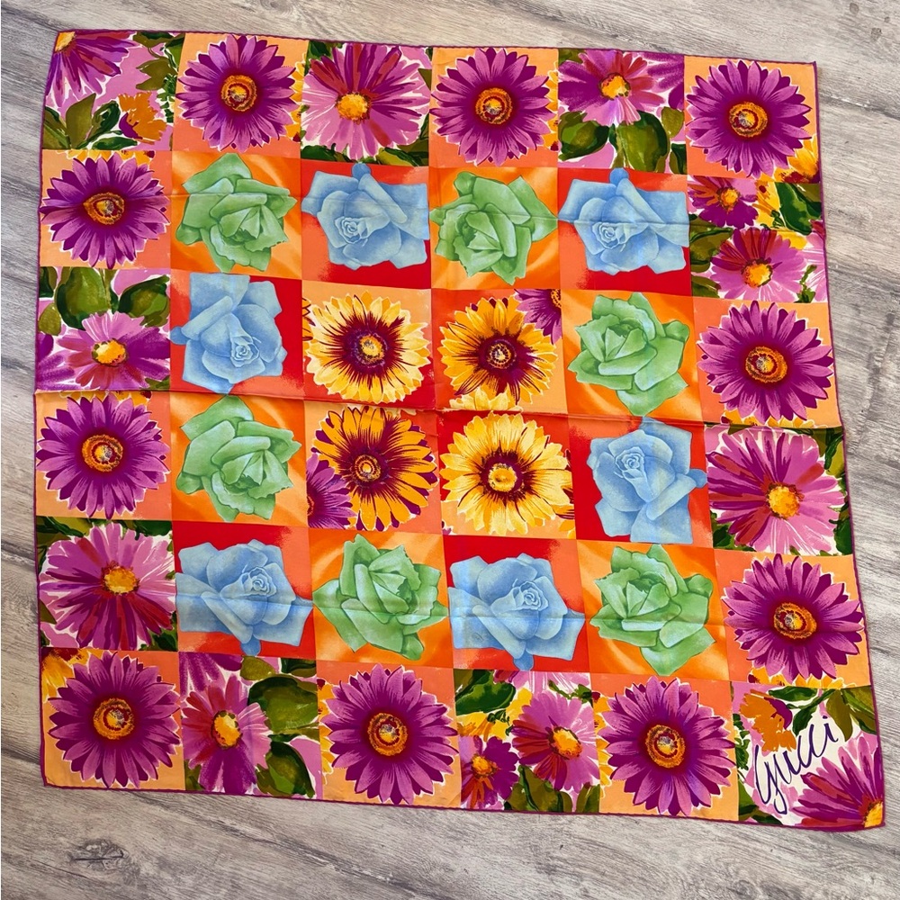 Gucci Floral Patchwork Silk Scarf Multicolor